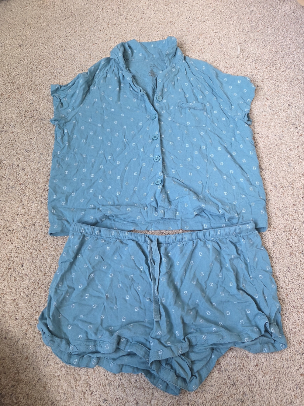 LC Lauren Conrad Teal Short Sleeve Button PJ Set